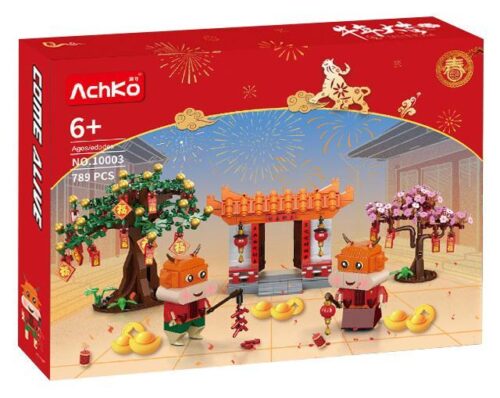 Hộp sản phẩm bộ lắp ráp Lễ hội Năm Mới Tân Sửu AchKo 10003, đồ chơi cho bé 6 tuổi, quà tặng Tết ý nghĩa.