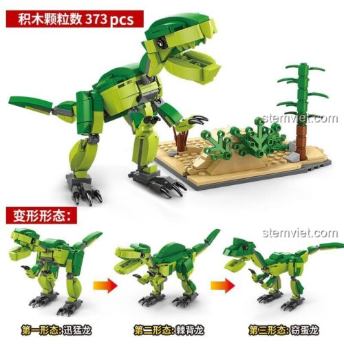 Mô hình khủng long lắp ráp 3 trong 1 AchKo 20016 giá rẻ, lắp được Velociraptor, Spinosaurus, Oviraptor từ 373 chi tiết.