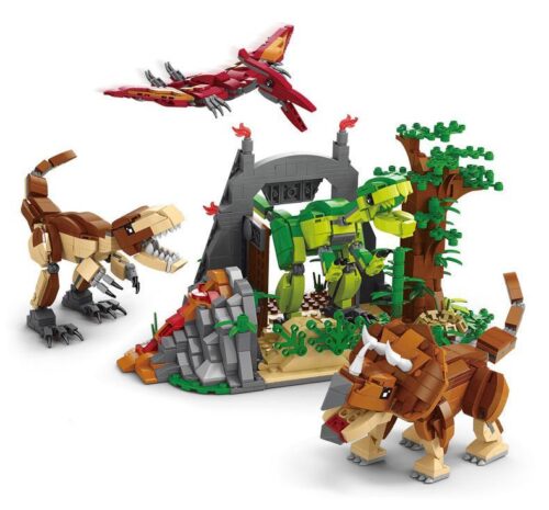 Bộ lắp ráp Thế giới khủng long AchKo 20018 gồm 4 mô hình T-Rex, Triceratops, và các loài khác cho bé trai 6 tuổi.