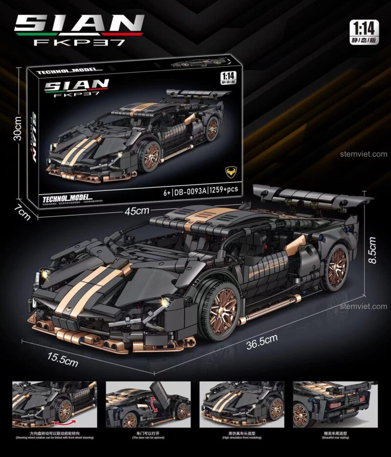 Mô hình Lamborghini Sián FKP 37 B-Brand DB-0093 với kích thước chi tiết, đồ chơi mô hình siêu xe tỉ lệ 1:14 cho bé trai 6 tuổi, chất lượng cao.