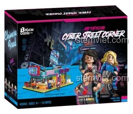 Hộp sản phẩm BrickCool KS003 Nhà hàng Trung Hoa Cyberpunk, bộ lắp ghép kiến trúc cyberpunk với 1318 mảnh, đồ chơi xây dựng phố đêm rực rỡ, giá tiết kiệm.