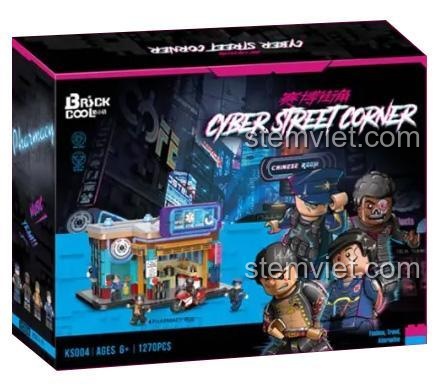 Hộp bộ lắp ghép BrickCool KS004 Cửa hàng thuốc góc phố Cyberpunk, đồ chơi xây dựng BrickCool KS 004 có đèn LED.