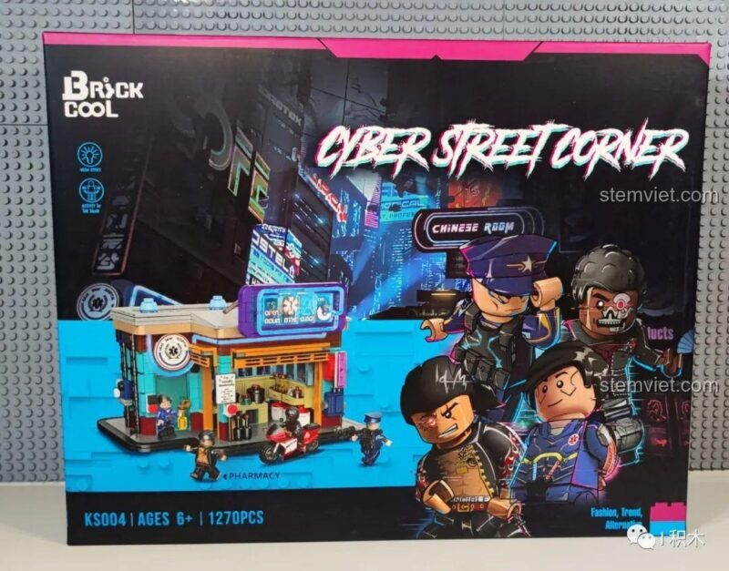 Review hộp bộ lắp ghép BrickCool KS004 Cửa hàng thuốc góc phố Cyberpunk, đồ chơi mô hình KS004.