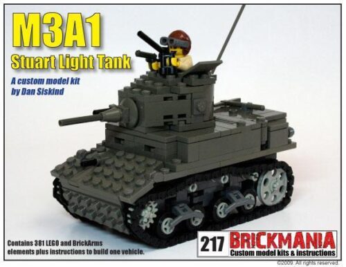 Bộ lắp ghép xe tăng M3A1 Stuart Light Tank Brickmania 217, đồ chơi mô hình quân sự cho bé trai 8 tuổi, chất lượng cao, giá tốt