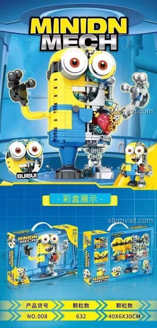 Hộp đồ chơi mô hình Minion Cơ Khí BUIBUI 008, 632 mảnh, quà tặng sáng tạo cho bé trai.