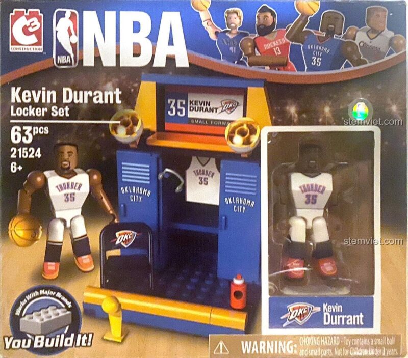 Hộp đồ chơi mô hình Cầu thủ bóng rổ Kevin Durant C3 Construction 21524, gồm 63 chi tiết.