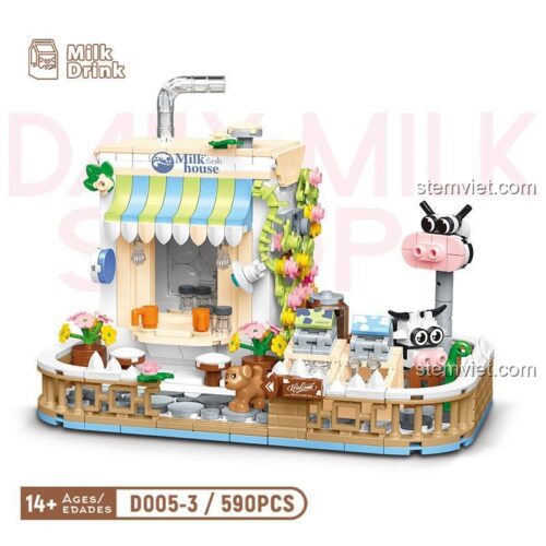 Đồ chơi mô hình Quán sữa tươi CACO D005-3, bộ xếp hình Tiệm sữa dễ thương 590 mảnh, chi tiết tinh xảo, không gian ấm cúng, dành cho bé gái 14 tuổi.