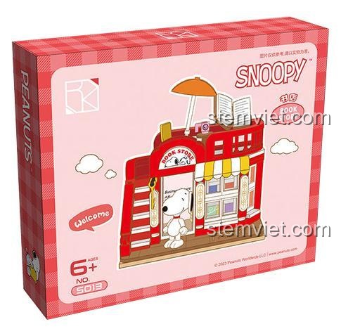 Hộp đựng đồ chơi mô hình CACO S013 Tiệm sách của Snoopy, món quà lý tưởng cho bé gái yêu thích nhân vật Peanuts.