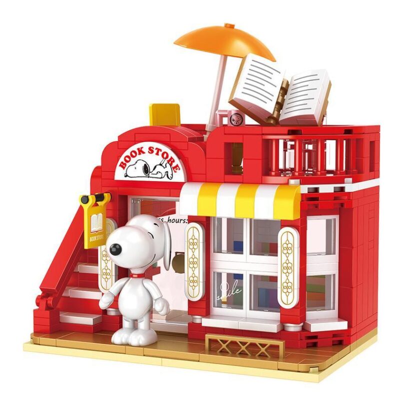 Mô hình bộ lắp ghép Tiệm sách của Snoopy CACO S013 với chú chó Snoopy dễ thương đứng trước cửa hàng. Đồ chơi xếp hình cho bé gái 6 tuổi, giá tốt.