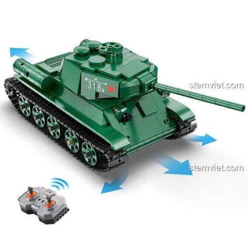 Đồ chơi lắp ráp CaDA C61072 Xe tăng Liên Xô T-34 có điều khiển từ xa, mô hình quân sự cho bé trai 8 tuổi