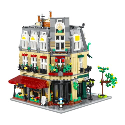 Mô hình hoàn thiện của bộ lắp ghép Nhà hàng Paris CaDA C66009, một tòa nhà góc phố 3 tầng với kiến trúc châu Âu cổ điển, phù hợp cho người lớn và trẻ trên 8 tuổi.