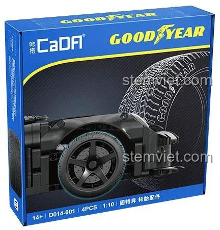 Hộp sản phẩm bộ 4 lốp xe Goodyear CaDA D014-001, món quà độc đáo cho người chơi mô hình xe.