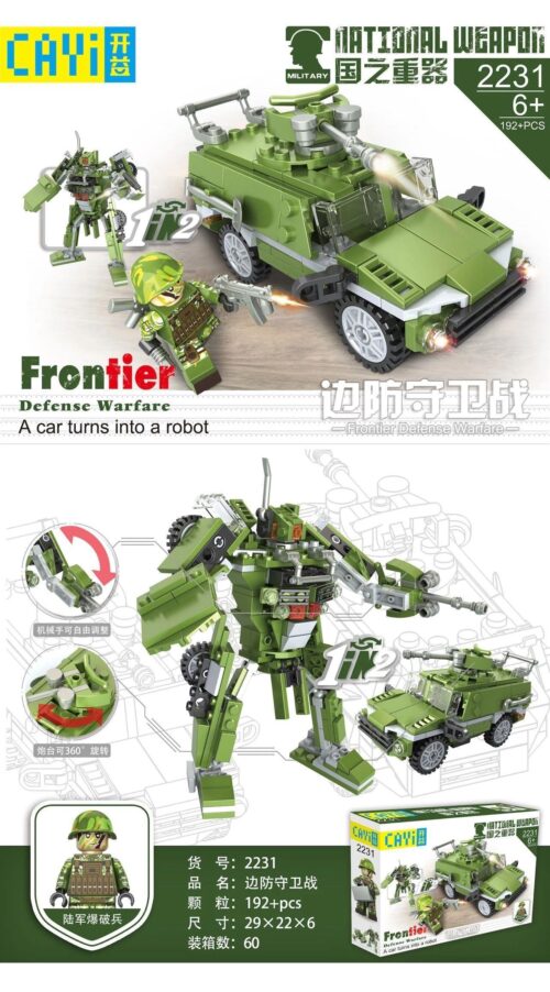 Bộ lắp ráp CAYI 2231 Xe quân sự biến hình giá rẻ cho bé trai 6 tuổi. Đồ chơi mô hình Robot chiến đấu biến hình 192 mảnh.