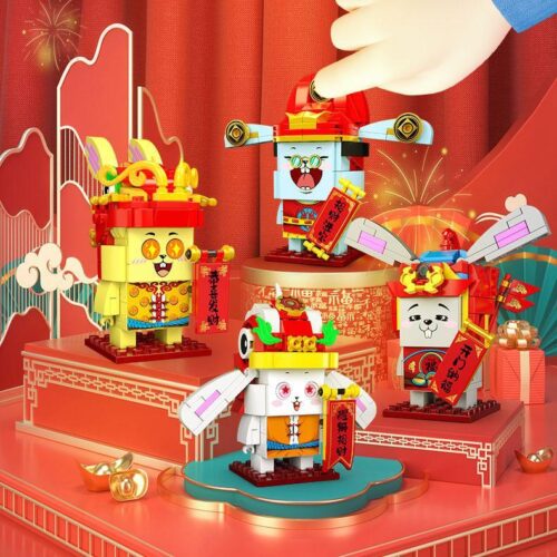 Bộ sưu tập đồ chơi mô hình Thỏ Thần Tài CAYI 3001C và các mẫu khác, quà tặng Tết ý nghĩa cho bé 6 tuổi.
