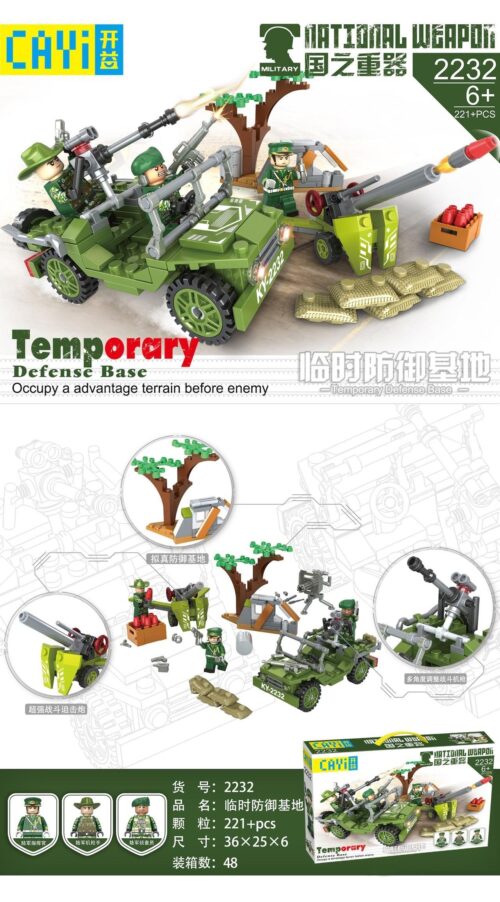 Bộ lắp ráp Căn cứ quân sự dã chiến CAYI KY-2232 giá rẻ cho bé trai 6 tuổi, gồm xe jeep, pháo và 3 lính.