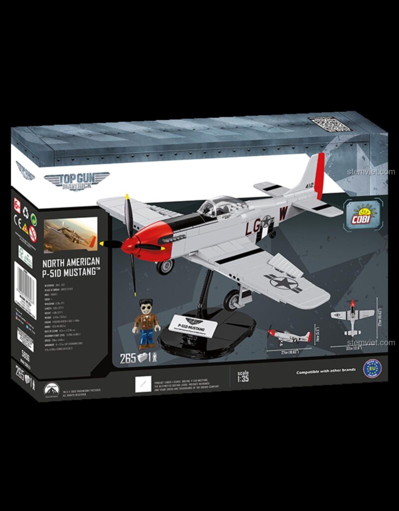 Hộp sản phẩm bộ xếp hình COBI 5806 Máy bay P-51D Mustang, quà tặng hấp dẫn cho bé trai.