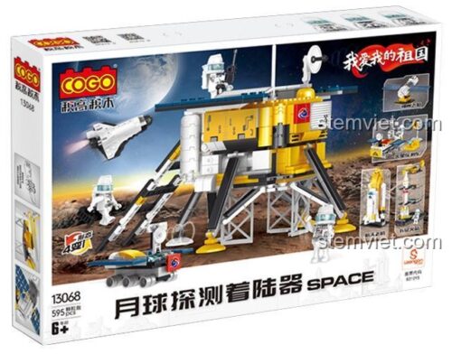 Hộp đồ chơi COGO 13068 Tàu Thăm Dò Hạ Cánh Mặt Trăng, bộ lắp ghép không gian cho bé trai, món quà giáo dục giá rẻ.