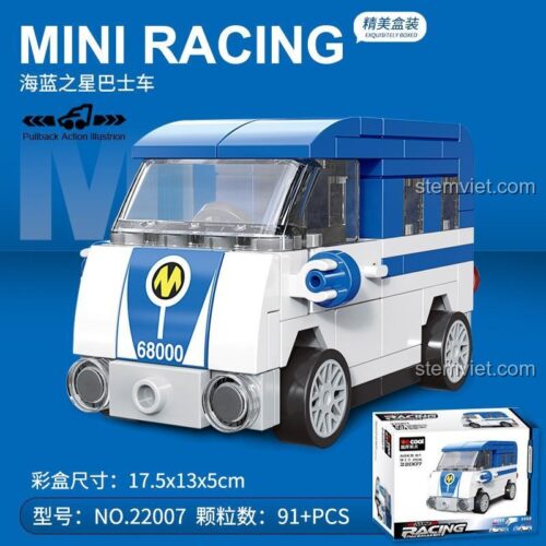 Ảnh hộp đồ chơi xếp hình DECOOL 22007 Xe Buýt Ngôi Sao Biển Xanh. Bộ đồ chơi 91 mảnh ghép, có động cơ kéo lùi, phù hợp cho con trai.