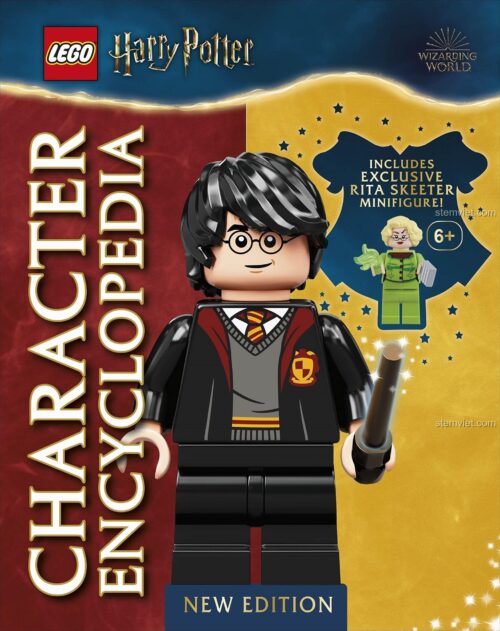Bìa sách LEGO Harry Potter Character Encyclopedia New Edition với minifigure Rita Skeeter