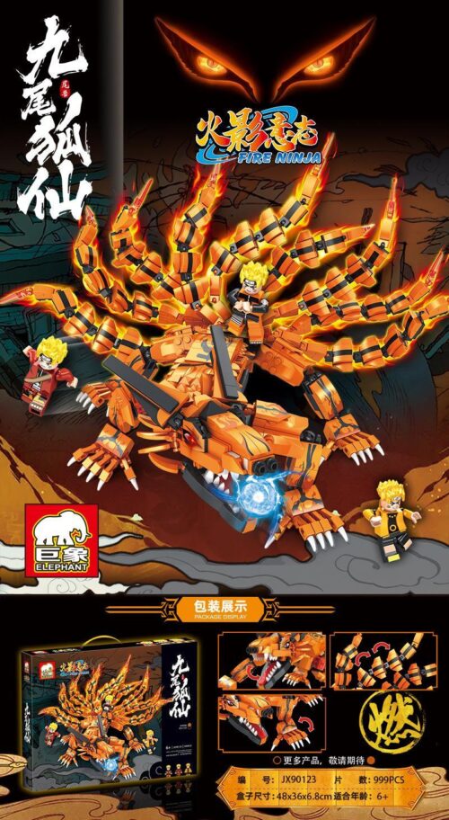 Bộ lắp ghép Cửu Vĩ Yêu Hồ Elephant JX90123, mô hình Kurama 999 mảnh ghép cho bé trai 6 tuổi, đồ chơi lắp ráp chất lượng cao giá tốt.
