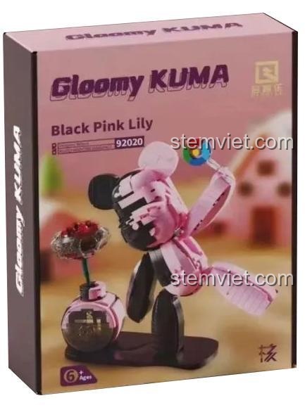 Hộp bộ lắp ghép Gấu Gloomy KUMA Enlighten 92020, đồ chơi mô hình Gấu Bearbrick màu hồng đen, phù hợp bé gái 8 tuổi.