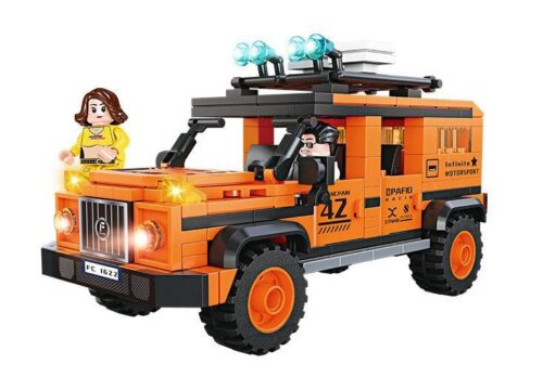 Bộ lắp ráp xe địa hình màu cam Forange FC1622 với 2 minifigures và đèn LED, đồ chơi cho bé trai 6 tuổi.