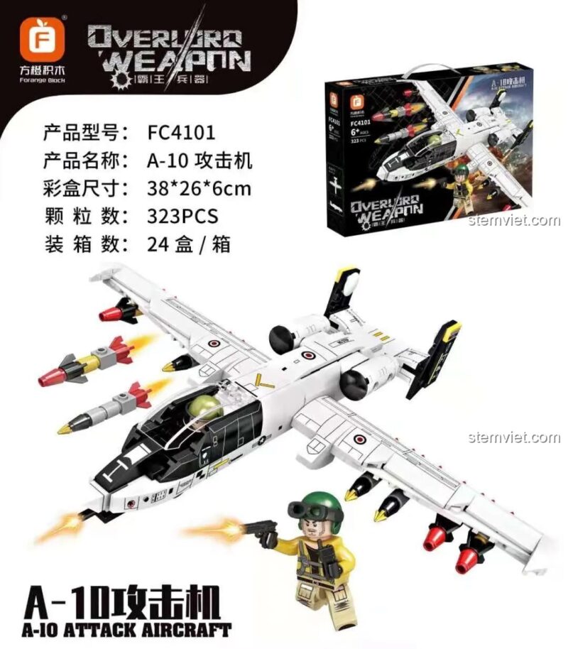 Đồ chơi mô hình Máy bay tấn công A-10 Forange FC4101, 323 chi tiết, hộp sản phẩm rõ ràng, chất lượng cao, giá tiết kiệm.
