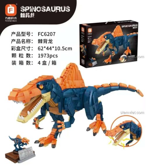 Hộp đồ chơi lắp ráp Khủng long Spinosaurus Forange FC6207, bộ xếp hình khủng long ăn thịt 1973 mảnh, quà tặng cho bé trai 6 tuổi.