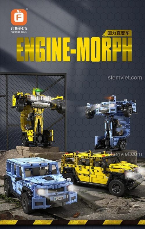 Poster quảng cáo đồ chơi mô hình Forange FC9119 và FC9120, xe biến hình robot có động cơ kéo lùi, một lựa chọn giá tốt.