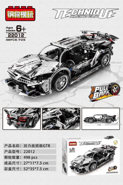 Mô hình GTR Chiến Đấu 22012 với 498 mảnh ghép, đồ chơi lắp ghép Siêu xe GTR Kéo Lùi, kích thước chi tiết cho bé trai 6 tuổi