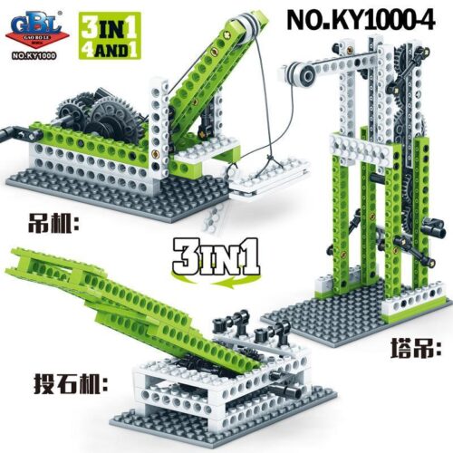 Bộ lắp ráp khoa học kỹ thuật GBL KY1000-4, mô hình 3 trong 1 gồm cần cẩu, máy bắn đá, và cần cẩu tháp cho bé trai 6 tuổi.