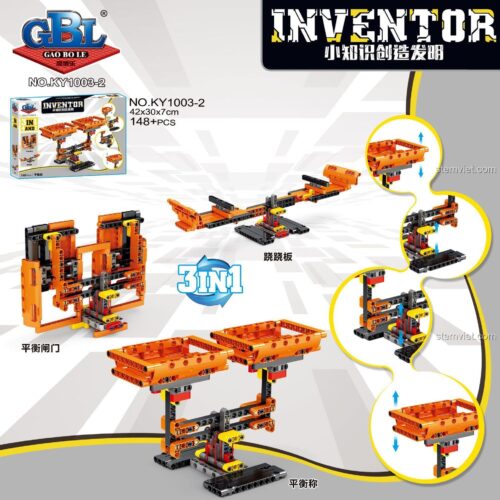 Tổng hợp bộ lắp ráp GBL KY1003 Inventor 4 trong 1, bao gồm các mô hình cơ khí sáng tạo cho bé trai 6 tuổi.