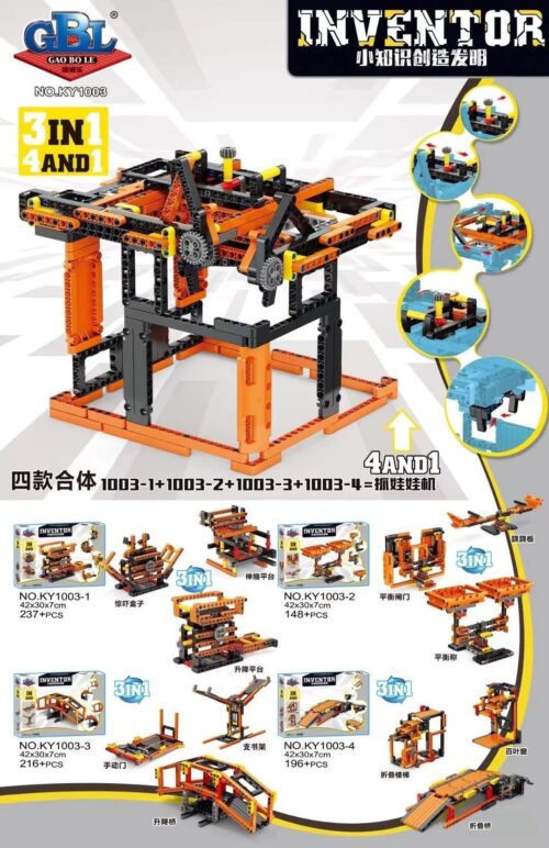 Tổng hợp bộ lắp ghép GBL KY1003 Inventor series, bao gồm bộ lắp ghép Cầu Gấp Cơ Khí KY1003-4, đồ chơi giáo dục cho bé trai 6 tuổi.