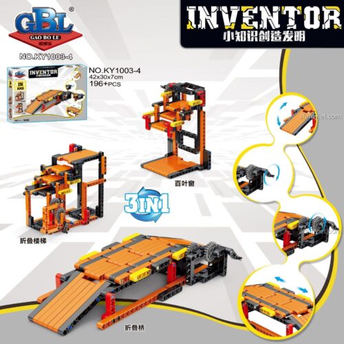 Hộp đồ chơi mô hình GBL KY1003-4 Cầu Gấp Cơ Khí 3 trong 1, 196 mảnh, STEM toy cho bé trai.