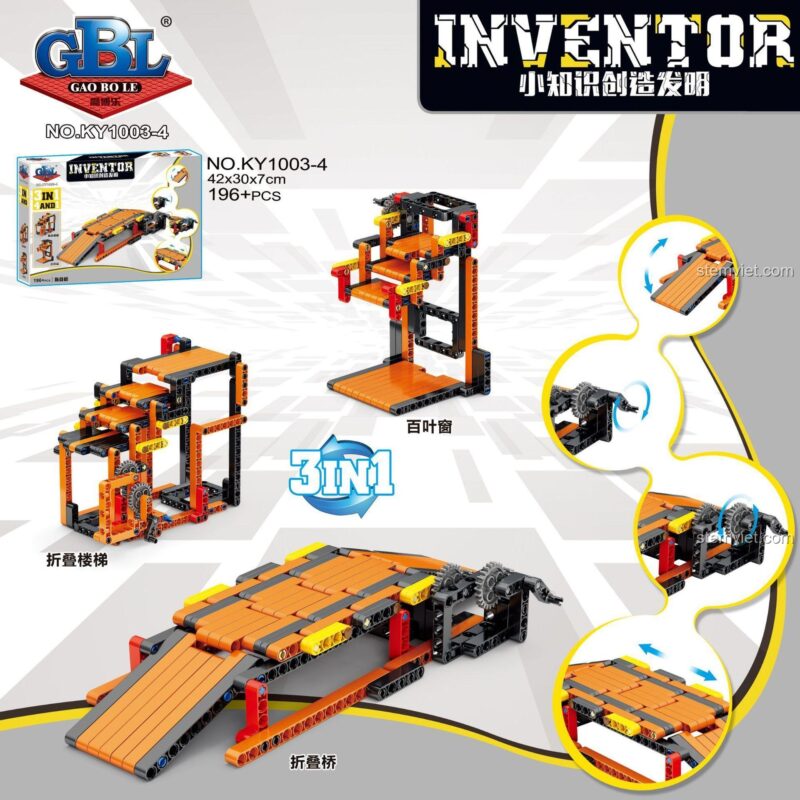 Hộp đồ chơi mô hình GBL KY1003-4 Cầu Gấp Cơ Khí 3 trong 1, 196 mảnh, STEM toy cho bé trai.