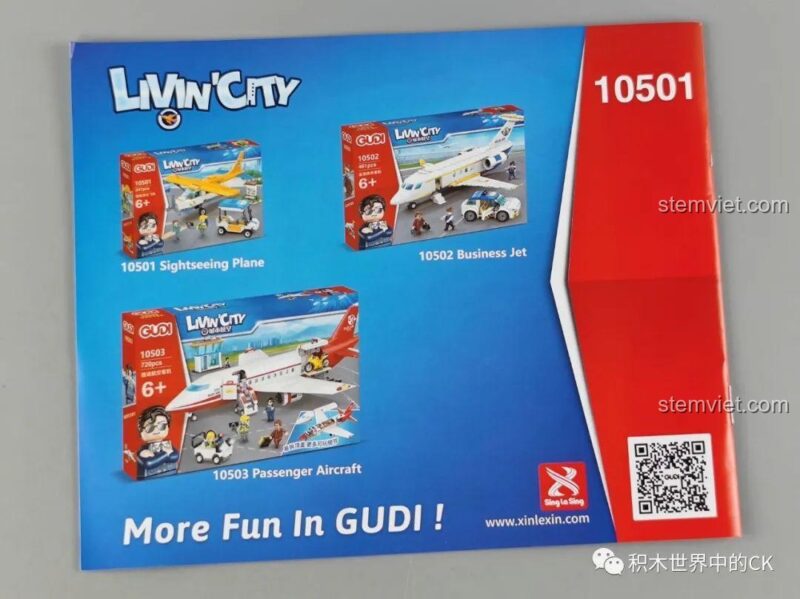 Túi mảnh ghép đồ chơi mô hình GUDI 10501 Máy bay tham quan Yakai, bộ lắp ghép cho bé trai 6 tuổi, chất liệu nhựa an toàn.