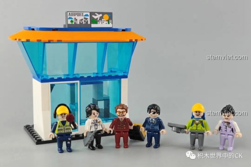 Mô hình đài kiểm soát không lưu và 6 minifigures của bộ đồ chơi GUDI 10503.