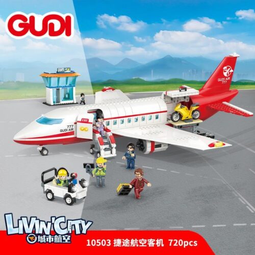 Bộ lắp ghép máy bay chở khách GUDI 10503 cho bé trai 6 tuổi, mô hình sân bay nhộn nhịp giá rẻ.