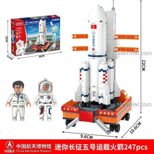 đồ chơi mô hình GUDI 11003 Tên lửa Trường Chinh 5 Mini có 2 phi hành gia, kích thước rõ ràng, đáng tiền