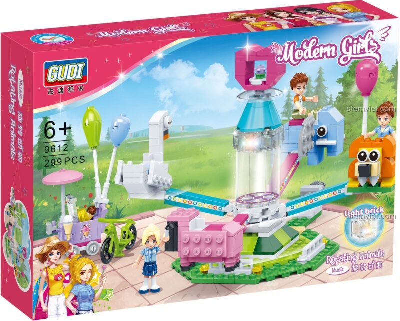 Hộp đồ chơi xếp hình GUDI 9612 Vòng quay thú cưng, món quà giá rẻ ý nghĩa cho bé gái.