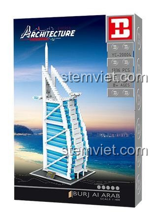 Mô hình Khách sạn Cánh buồm Burj Al Arab YC-20004 từ Happy Build, bộ lắp ghép 1336 mảnh cho bé trai và bé gái 8 tuổi.