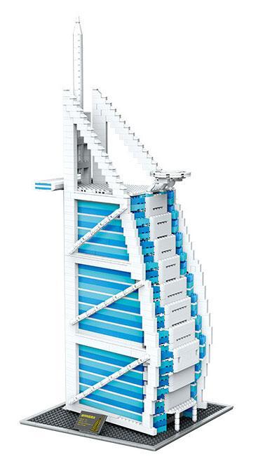 Hộp bộ xếp hình Happy Build YC-20004 Tòa nhà Burj Al Arab, món quà giá tốt cho người yêu kiến trúc.