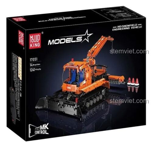 Mô hình đồ chơi lắp ráp Mould King 17051 Xe Dọn Tuyết Công Trình màu cam đen, một món quà kỹ thuật dành cho con trai 14 tuổi.