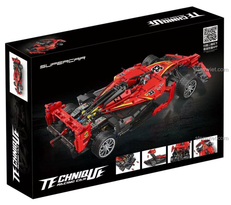 Đồ chơi mô hình xe đua Công thức 1 JIQILE 49010 màu đỏ, 1952 chi tiết, tỉ lệ 1:8, có thể nâng cấp RC.