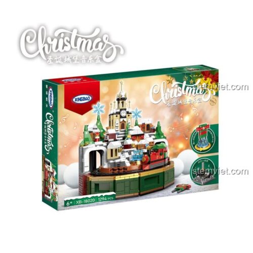 Hộp sản phẩm đồ chơi xếp hình Xingbao XB-18020 Hộp Nhạc Lâu Đài Giáng Sinh, món quà noel ý nghĩa