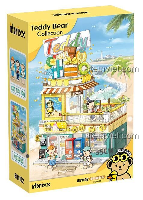 Hộp sản phẩm bộ lắp ghép Cửa hàng tiện lợi gấu Teddy Inbrixx 881102, thiết kế đẹp mắt, món quà đáng yêu cho bé 6 tuổi.