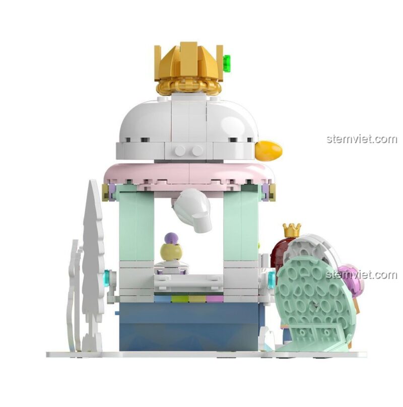 Cận cảnh tiệm kem trong bộ lắp ghép JAKI JK2123, cho thấy độ chi tiết cao và màu sắc hài hòa, đồ chơi mô hình 2123.