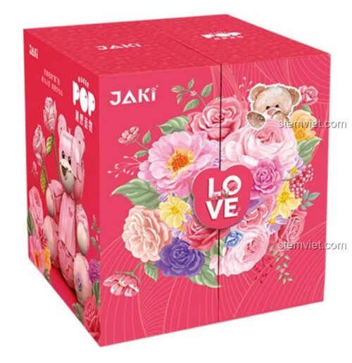 Hộp bộ lắp ghép JAKI JK8135 Gấu Teddy Hồng và Hoa Hồng, quà tặng Valentine lãng mạn cho bé gái 8 tuổi giá tốt
