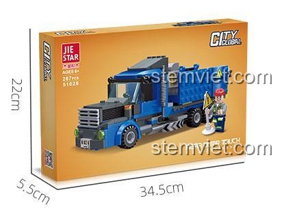 Hộp đồ chơi JIESTAR 51028 Xe Tải Ben Lật Sau với kích thước rõ ràng, bộ lắp ghép chất lượng cao cho bé trai.