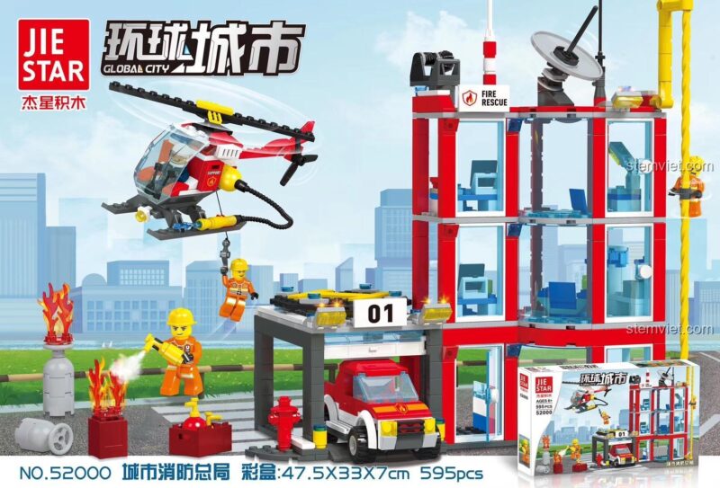 đồ chơi lắp ráp Trạm cứu hỏa JIESTAR 52000 bộ lắp ghép Tổng cục Cứu hỏa Thành phố, đồ chơi xây dựng Đội cứu hỏa thành phố cho bé trai 6 tuổi
